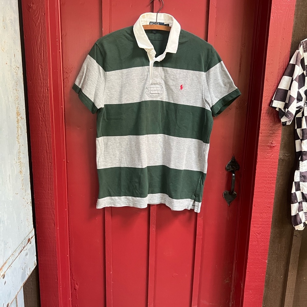 Ralph Lauren Green and Gray Striped Polo Shirt